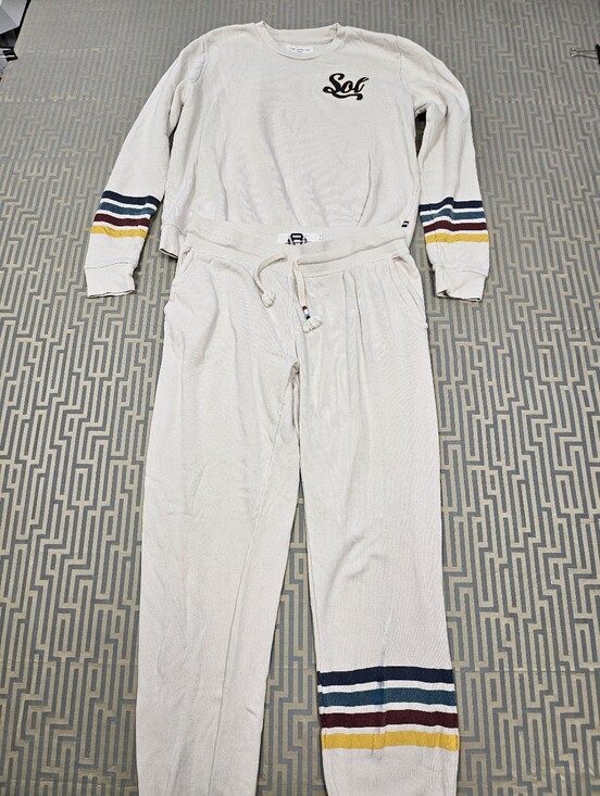 Sol Angeles Pants - Sol Angeles Cream Sweatshirt And Joggers with Stripes Size Medium
